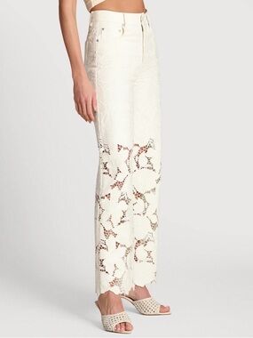Avec Les Filles High-Waist Off White Lace Wide-Leg Jeans SOLD OUT